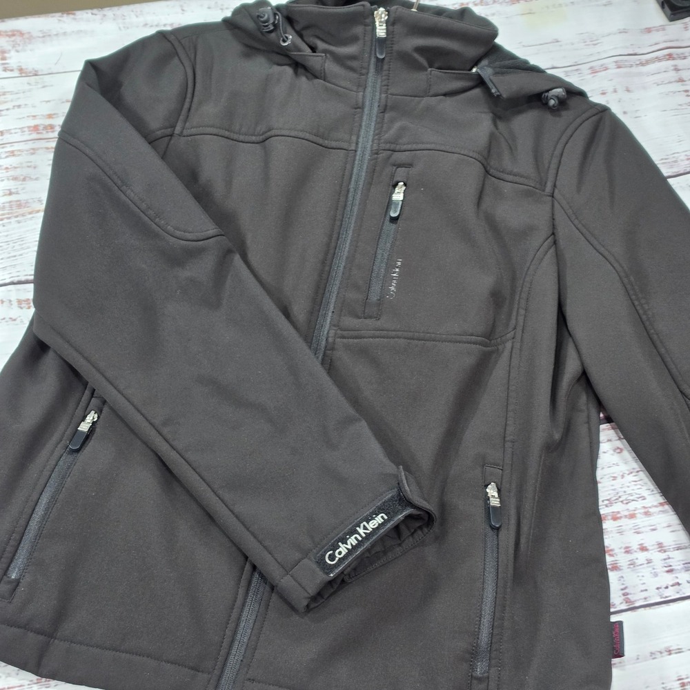 Calvin Klein Softshell Jacket Womens M Black Excellent Hooded Performance Coat